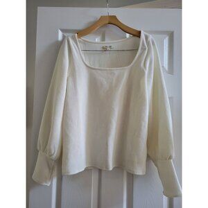 Madewell Ivory ribbed top puff long sleeve boho top size XL square neck coastal